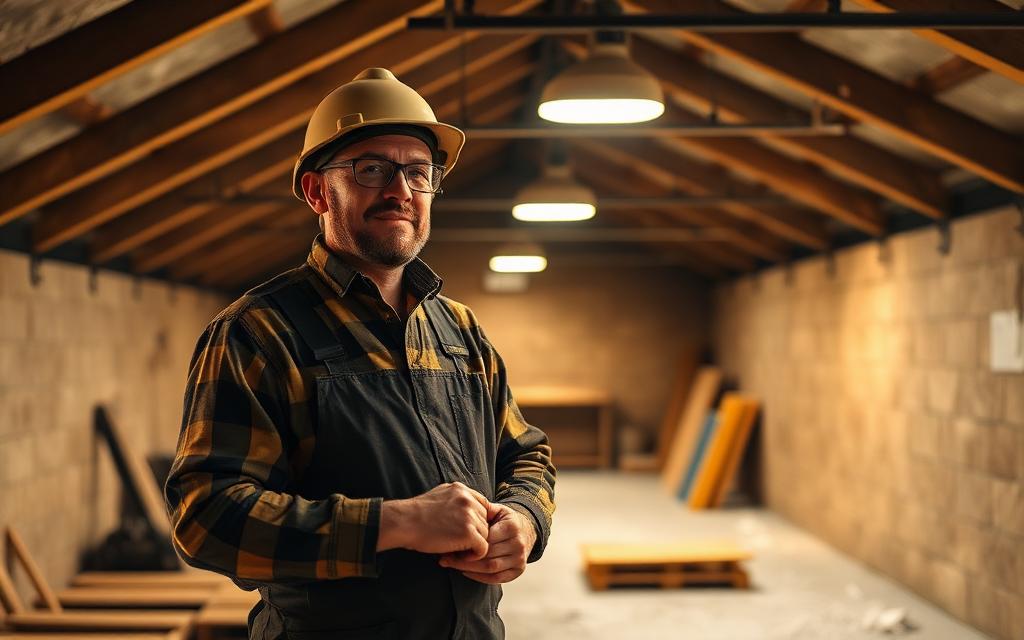 Artisan DITECO posant une isolation thermique dans des combles
