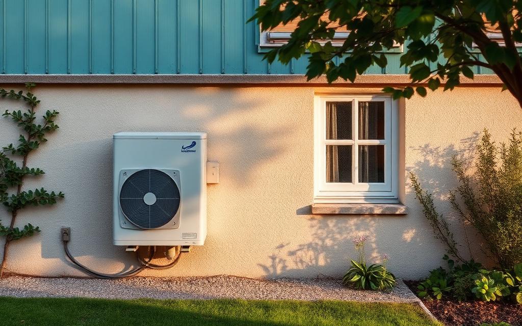 Pompe à chaleur air/eau installée sur la façade d'une maison